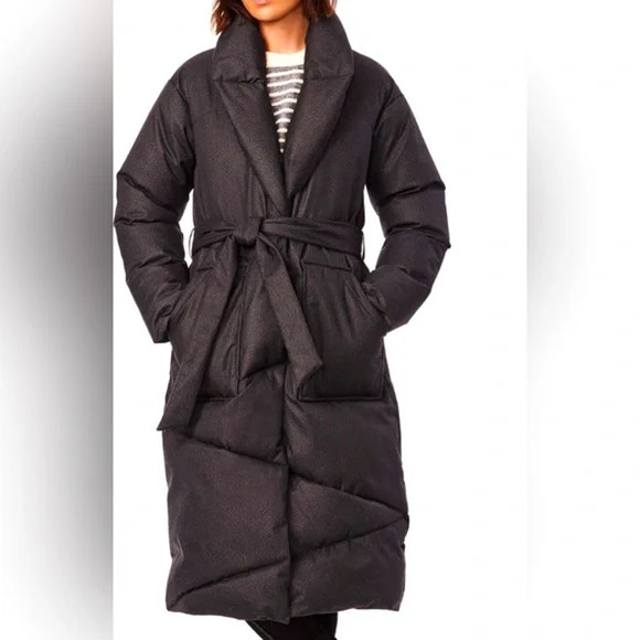 NWT Bernardo Long Puffer Coat Shawl Collar Belted Waist Women's Dark Gray XS - Picture 1 of 8